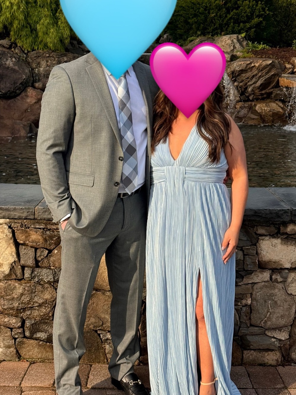 Lulu's Light Blue Pleated V-Neck Prom Gown with High Slit - Picture 2 of 2